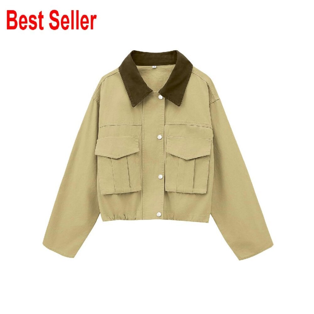 Cropped Zip Up Bomber Jacket Lightweight Oversized Utility Casual Coats